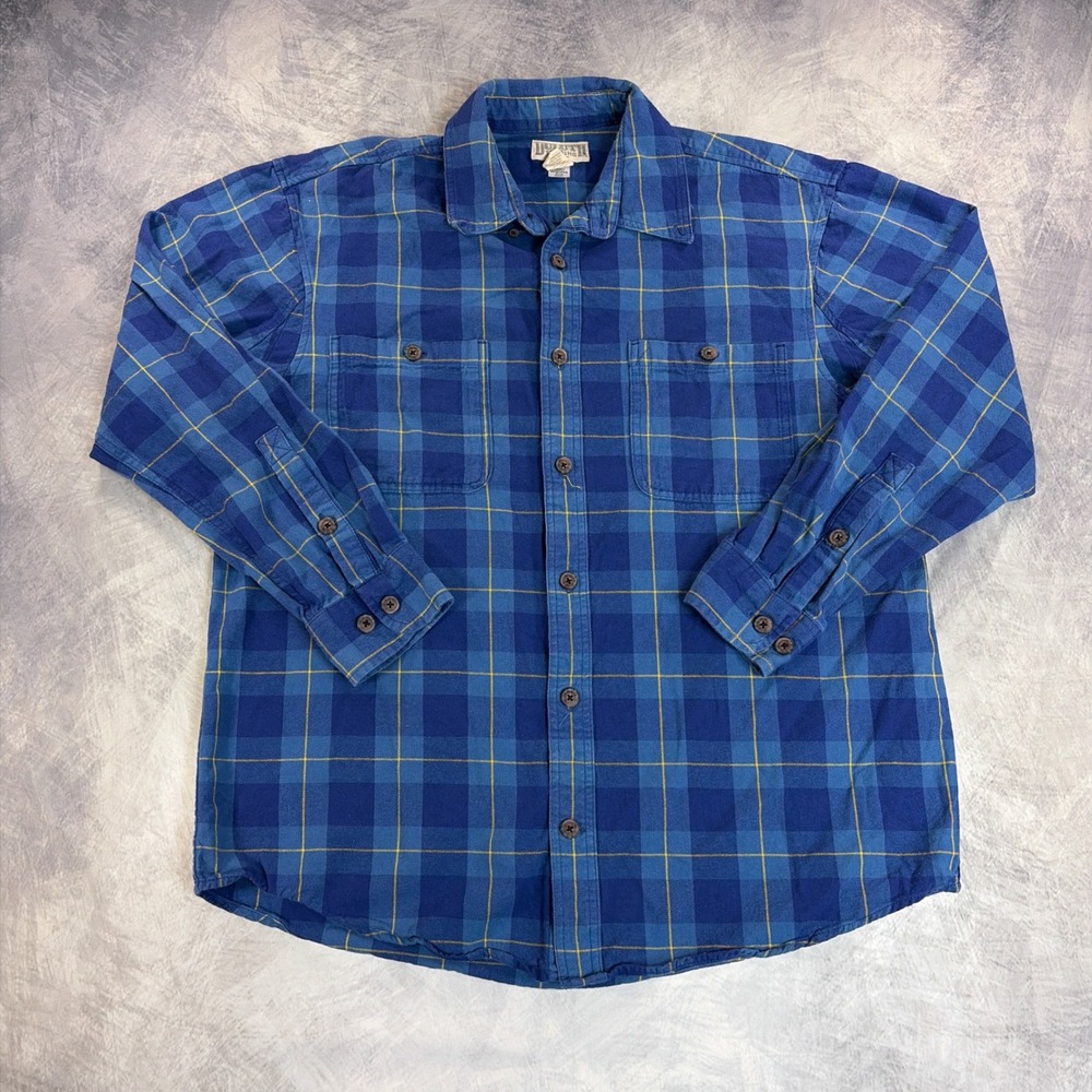 Duluth Trading Co Flannel Shirt Mens L Blue Plaid Cotton Long Sleeve Workwear
